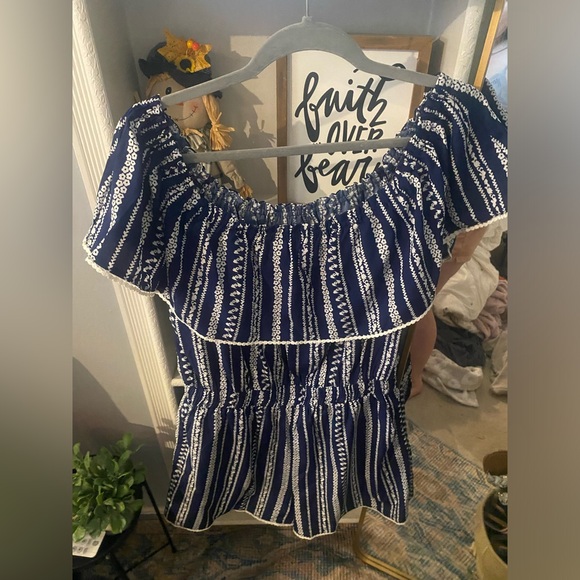 Pants - Off Shoulder Blue Aztec Design Romper Size XXL